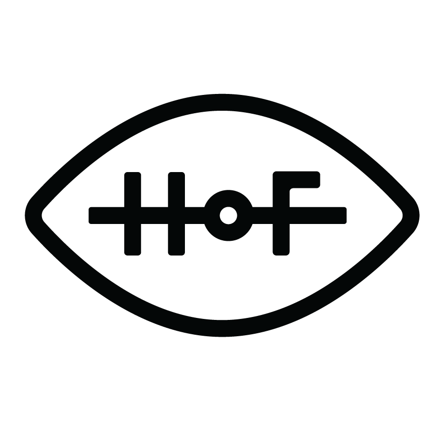 Black HoF symbol with 'HOF' inside on a white background